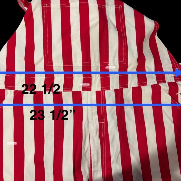 Adult Red & White Striped Game Bib Overalls, size XL, 100% Cotton, BRAND NEW - Picture 6 of 6